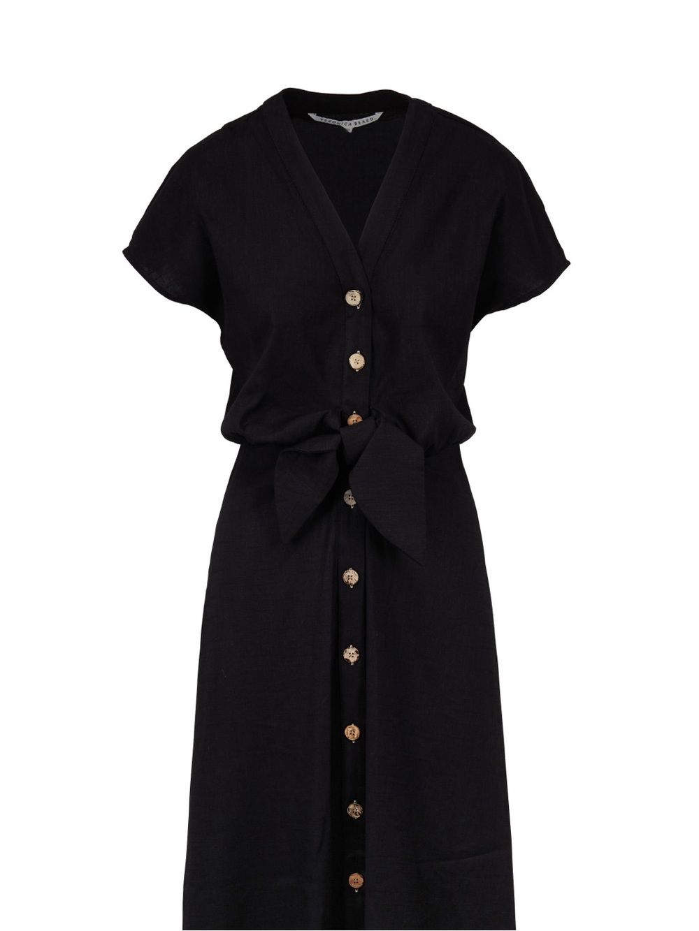 Veronica Beard Black Button-Front Tie-Waist knee length Dress